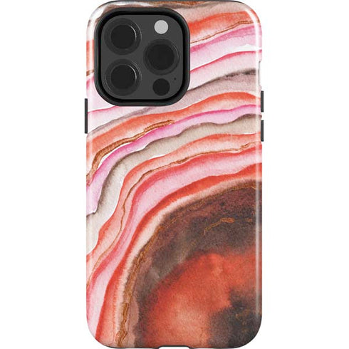 Orange Watercolor Geode iPhone 15 Pro Impact Case